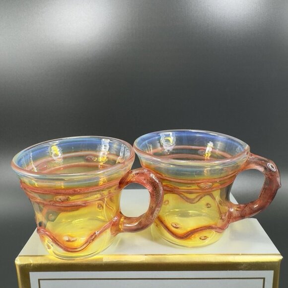 Vintage Hand Blown Delicate Italian Glass Small Cups Mugs Opalescent Thin Glass - Picture 1 of 16